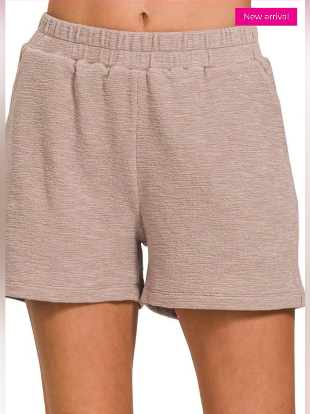 Zenana High-Rise Women's Relaxed Knit Shorts 3 inch inseam in Sand Beige